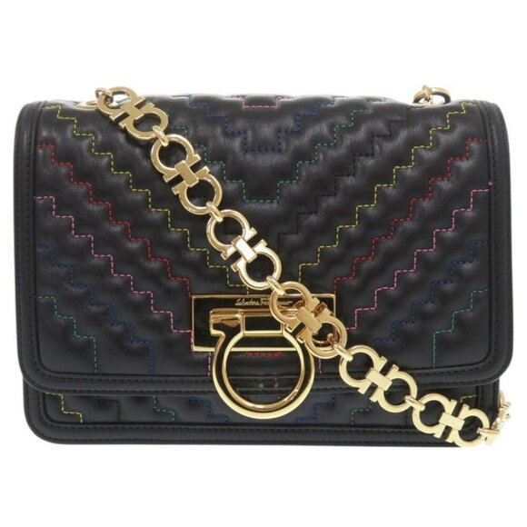Salvatore Ferragamo Handbags - SALVATORE FERRAGAMO Black Leather Shoulder Bag